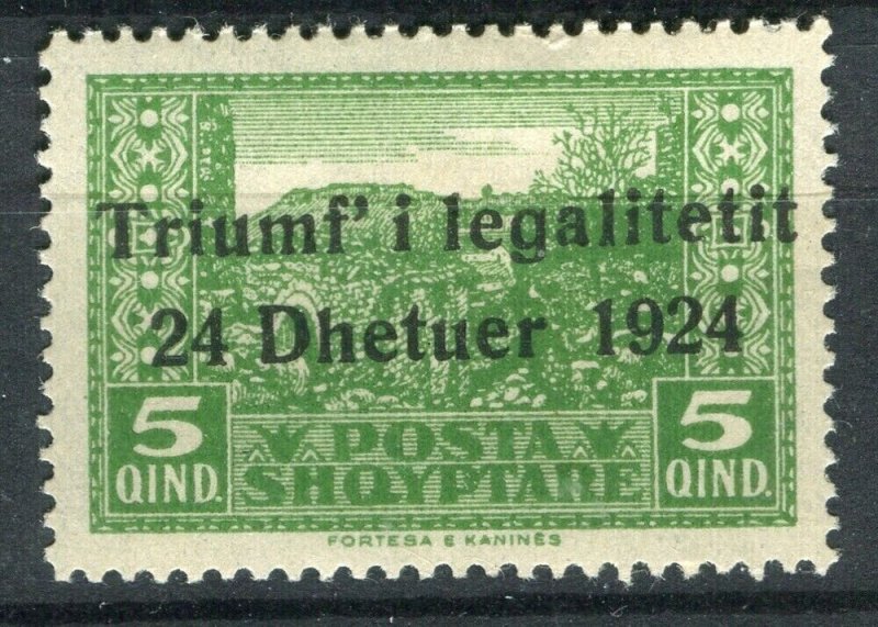 ALBANIA; 1925 early ' Dhetuer 1924 ' Govt Return Mint hinged 5q. value