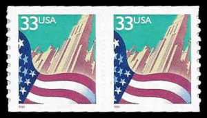 PCBstamps   US #3281 Coil Pair 66c(2x33c)Flag & City,  MNH, (3)