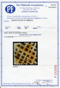 US 116 Pictorial Issue 10c 1869 Shield and Eagle PF cert grill of squares cancel