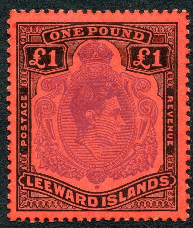 LEEWARD ISLANDS-1952 £1 Violet & Black/Scarlet Sg 114c LIGHTLY MOUNTED MINT