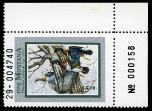 United States, Duck Hunting - State #MT10 Cat$10, Montana, 1992 $5 Wood Ducks...