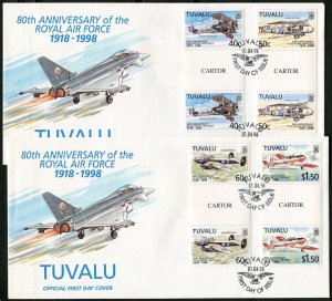 Tuvalu 763-766 two FDC,gutter.Michel 793-796. Royal Air Force,80th Ann.1998.