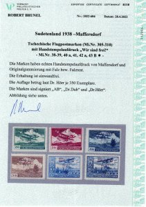 GERMANY OCCUPATION SUDETENLAND MAFFERSDORF AIR MAIL MICHEL 38-43 PERFECT MH