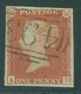 SG 8 1d red-brown plate 106 lettered AD. Very fine used 4 margin example 