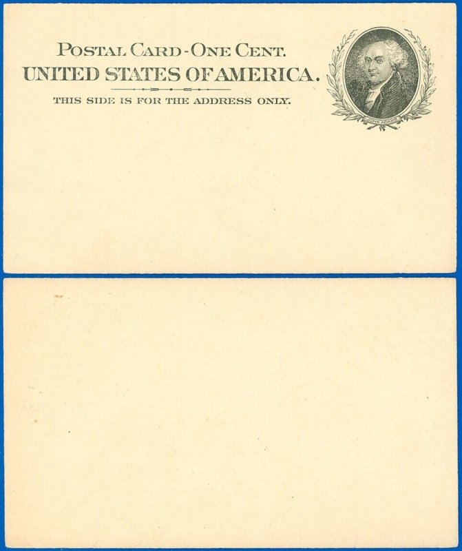 USA 1898 Issued Postal Card #UX15 Mint, Pres. John Adams Vignette, SCV $47.50!