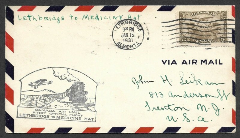 Doyle's_Stamps: Canadian Postal History: Lethbridge to Medicine Hat Flight Cover