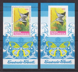 Indonesia Sc 1373, 1373v MNH. 1988 Butterfiles + perf