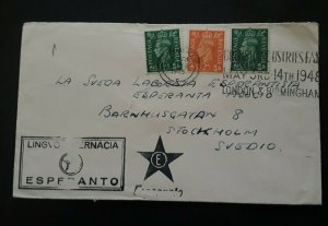 1948 Birmingham England To Stockholm Sweden Esperanto Cover