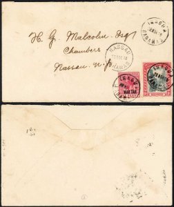 Bahamas 1918 cover from INAGUA to Nassau franked 1d and 1d War Tax