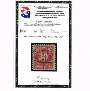 EXCELLENT GENUINE SCOTT #J66 USED 1917 BEP DEEP CLARET 30₵ POSTAGE DUE PSE CERT