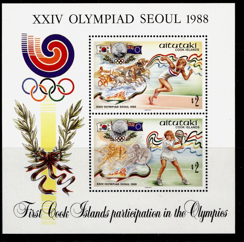 COOK ISLANDS - Aitutaki QEII SG MS585, 1988 Olympic Games mini sheet, NH MINT. 