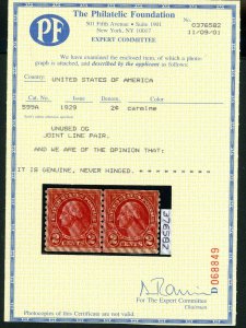 599A COIL LINE PAIR F-VF NH WITH CERT SCOTT CAT $1150 