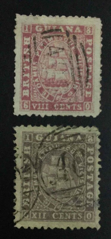 MOMEN: BRITISH GUIANA SG #46-47 1863 P12 THIN PAPER USED £120 LOT #63222