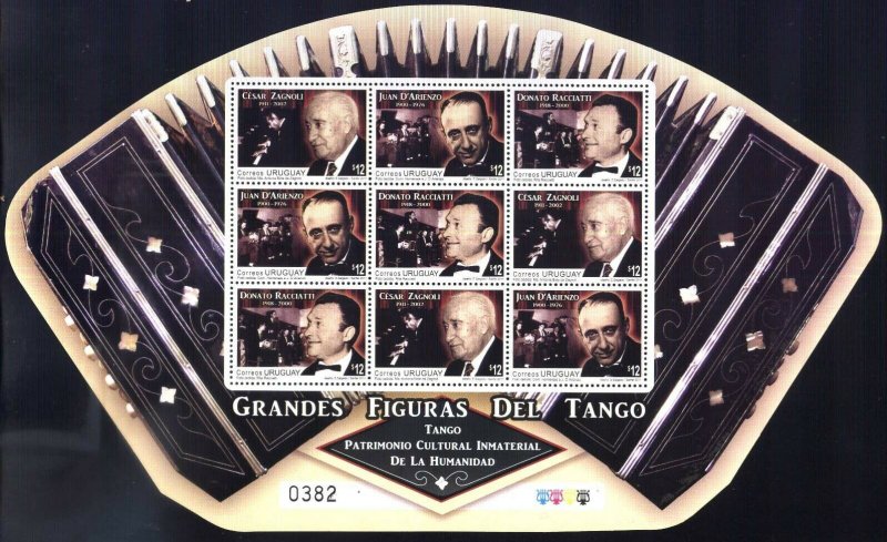 URUGUAY 2011 MUSIC TANGO WORLD PATRIMONIUM HERITAGE MINISHEET YV 2528-30 MNH 