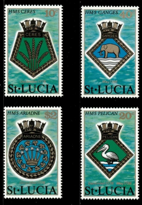 St. Lucia 1976 - Naval Ships Coats of Arms - Set of 4 Stamps Scott #405-08 - MNH