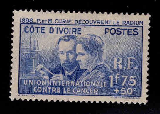 Ivory Coast Scott B2 MH* Curie semi postal stamp