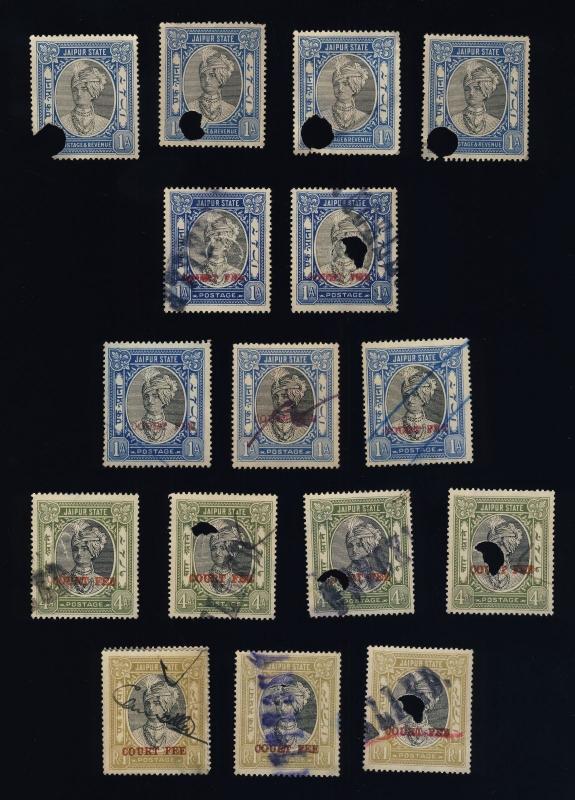 INDIA - JAIPUR Post. & Revenue Stamps (SG52x4) & Court Fee/Postage Stamps (x12)