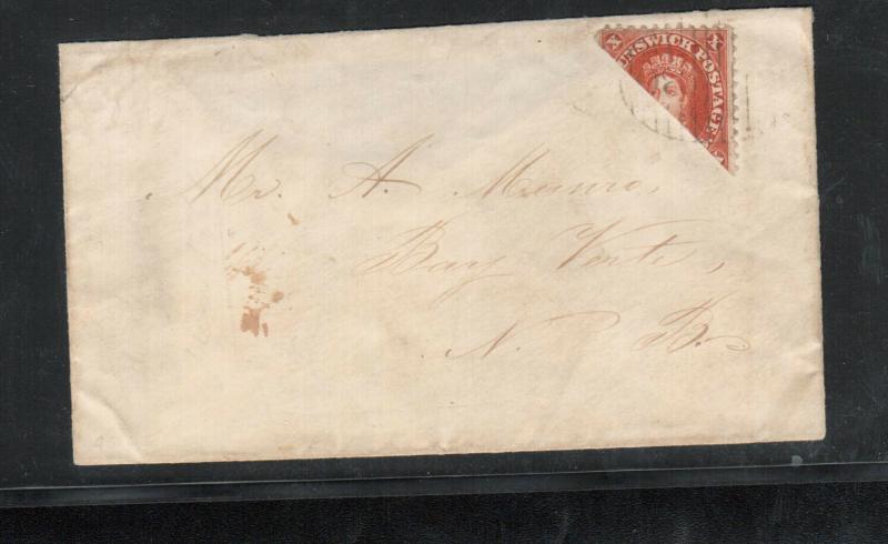 New Brunswick #9a Very Fine Used Rare Bisect On Cover To Baie Verte *With Cert.*