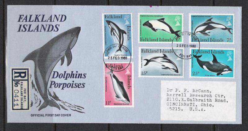 Falkland Islands #298-303 FDC Dolphins & Whales