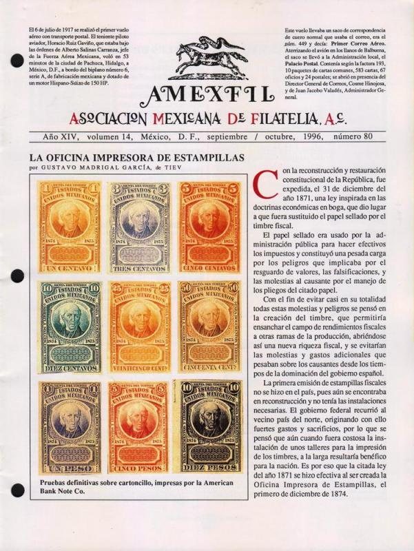 G)1996 MEXICO, AMEXFIL MAGAZINE, SPECIALIZED IN MEXICAN STAM