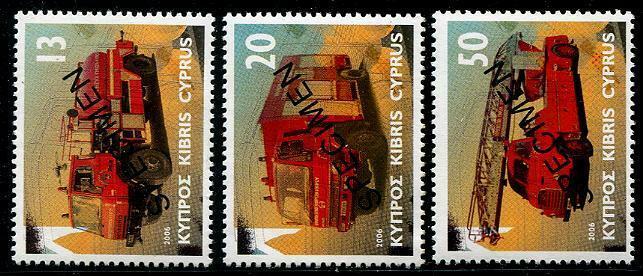 HERRICKSTAMP CYPRUS (BR) Sc.# 1059-61 Fire Trucks Specimen Overprint