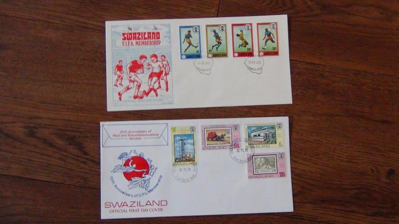 Swaziland 11 FDC 1976 1979 coins Gold Fußball Handicrafts Telephone Postfiliale