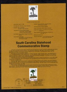 SP807 South Carolina, Souvenir Page FDC (#2343)