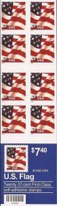 US Stamp 2002 37c US Flag - Booklet of 20 Stamps - Scott #3636c