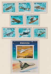 Rwanda # 885-892, 893, History of Aviation, Mint NH 1/2 Cat