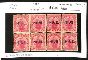 Niue Postage Stamp, #22 Block of Eight Mint Hinged, 1917