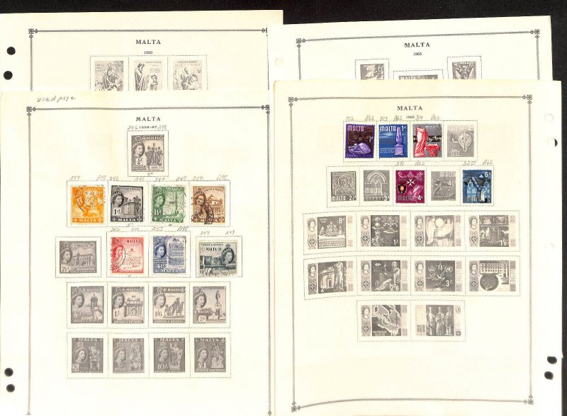Malta Stamp Collection on 36 Scott International Pages, 1860-1993 (AF)