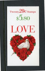 SCOTT  BK214  LOVE & DOVE  29¢  (2814a)  BOOKLET OF 20  MNH