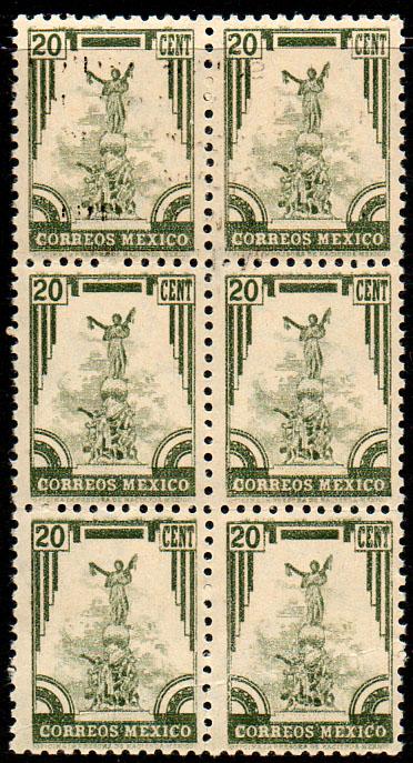 MEXICO 796, 20c 1934 Definitive Issue Blk of Six MNH (177)