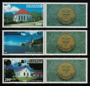 Fr. Polynesia Protestant Churches 3v Right Margins 1986 MNH SG#495-497