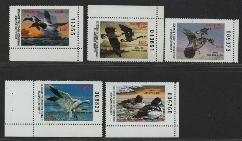 $US State Duck Stamps, Alabama Sc#16-20 M/NH/VF, complete set, Cv. $52