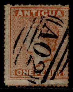 ANTIGUA QV SG7, 1d vermilion, USED. Cat £30.