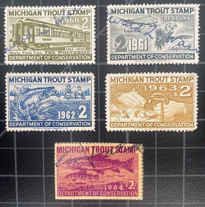 US Stamps - 1960 - 1964 - Michigan Trout Stamps - Used - Unique Collection
