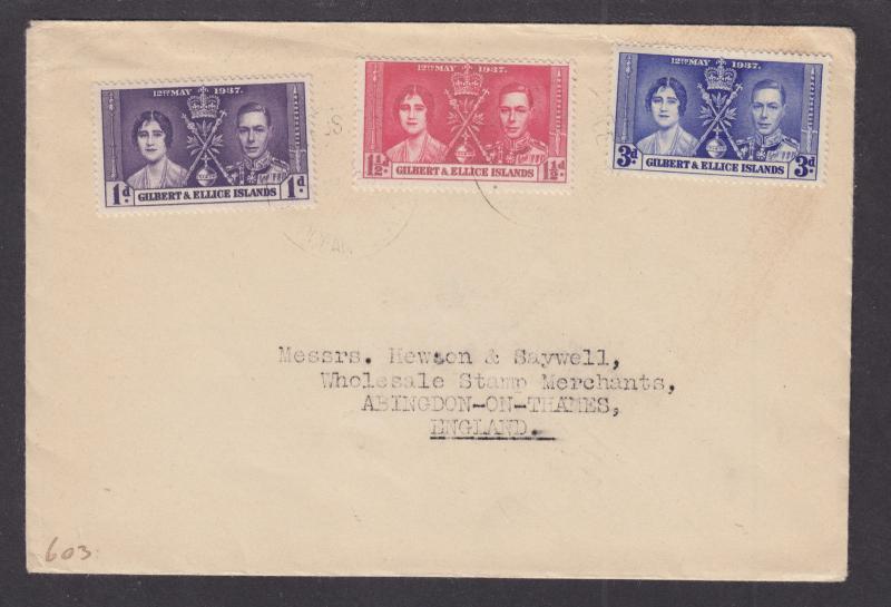 Gilbert & Ellice Sc 37-39 on cover, 1937 Coronation, cplt set