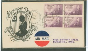 US 737 1934 3ct Mother's day (Whisler's mother) block of four on an addressed first day cover with a cachet by an u...