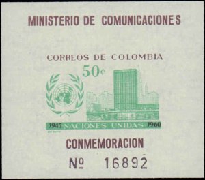 Colombia #725, Complete Set, 1960, United Nations Related, Never Hinged