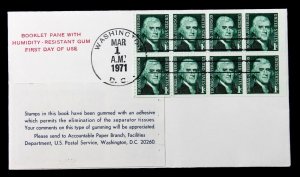 US #1278A FDC Bklt Pane of 8, 2 Jumbos at Right 3/1  1971 DC Brookman CV $90