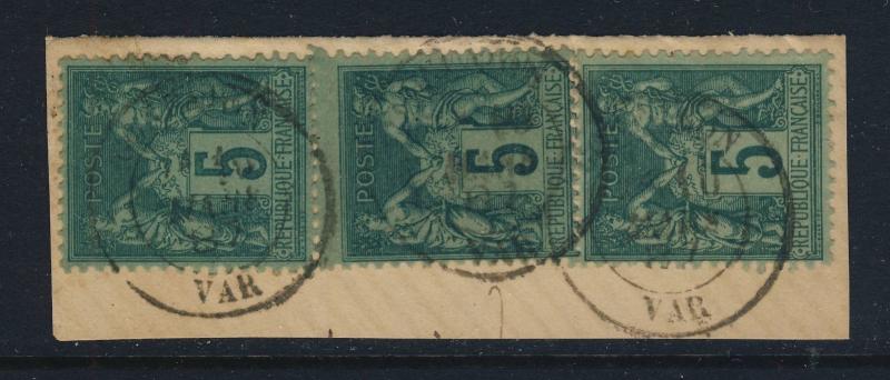 FRANCE 1887 3x N°75 5c SAGE OBL. cad type 18  GONFARON / VAR 