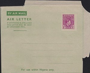 NIGERIA GVI 1d aerogramme for use within Nigeria - fine unused.............B1993