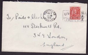 Canada-covers #10402 - 2c KGV arch to England - Montreal, Quebec - Feb 5 1931