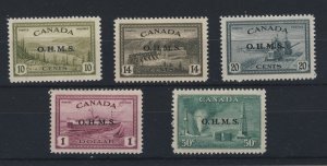 5x Canada O.H.M.S.  OP Stamps #O6-O7-O8-O10-$1.00 O11-50c Guide Value = $225.00