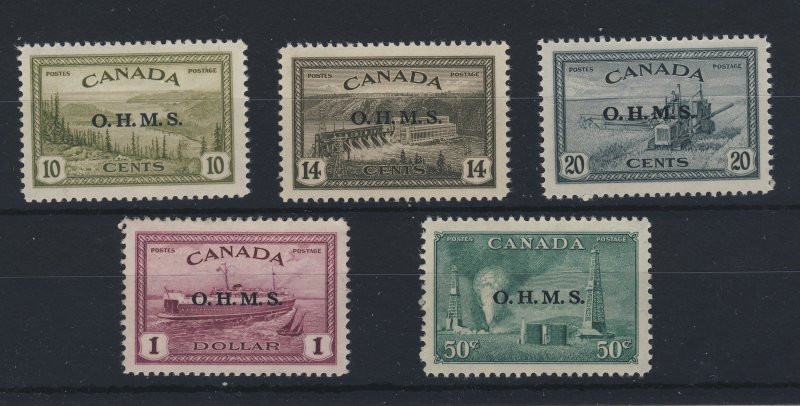 5x Canada O.H.M.S.  OP Stamps #O6-O7-O8-O10-$1.00 O11-50c Guide Value = $225.00