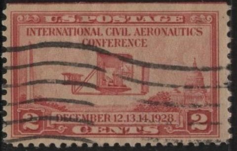 US 649 (used) 2¢ Civil Aeronautics Conference, carm rose (1928)