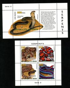BENIN 2 SHEETS SNAKES REPTILS