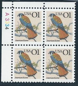 US Cat # 2476, Plate Block, American Kestrel, MNH*-