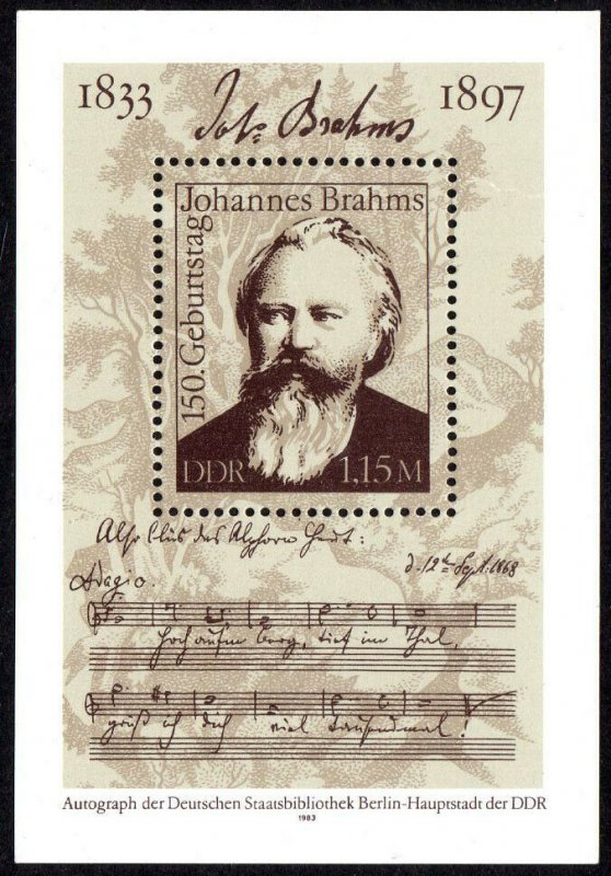 Germany DDR/GDR 2313 S/S, MNH. Johannes Brahms, Composer, 1983